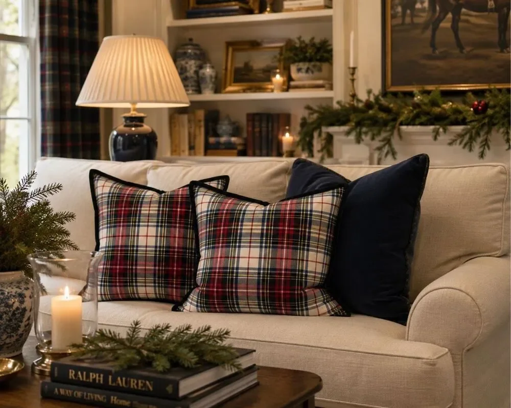 Ralph Lauren Set of Two Carson Throw Down Pillows Tartan Plaid Christmas